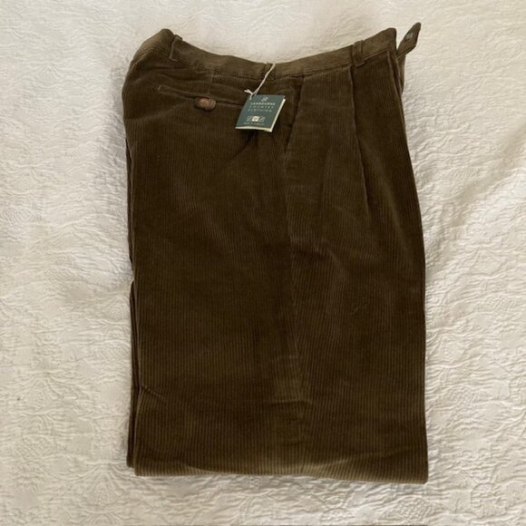 Lambourne English dark forest green double pleated corduroy pants size 38 NEW - Picture 2 of 5